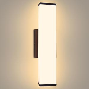 Kalium 16in Modern Wall Sconces, Dimmable Bathroom Vanity Lights, 3000K Warm White LED Indoor Sconces Lighting for Bathroom, Stairs, Living Room, Bedroom (Black - Rectangular 16in)