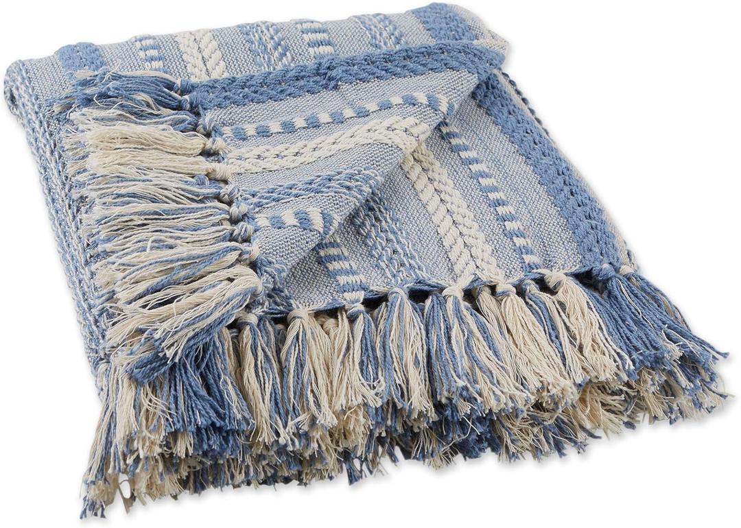 DII Braided Striped Decorative Throw Blanket, 50x60, Stonewash Blue
