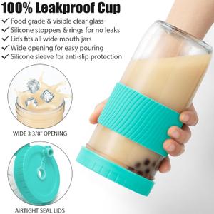 2 Pack Reusable Tea Cups, 24oz Glass with Lids