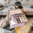 Velvet Travel Jewelry Box with Large Mirror, Double-Layer Jewelry Organizer Case for Women and Girls, Portable Storage Case with 6 Anti-Tarnish Bags Gift Ready for Her (Lavender)