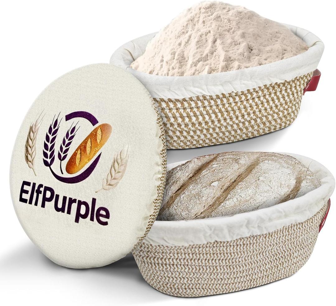 3pcs 9 inch Banneton Basket Set of Banneton Bread Proofing Basket - 9 inch Banneton Basket Set of Handmade hemp rope Baskets Lining and Lid