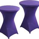 2Pack Dark Purple Spandex Cocktail Table Cover for Weddings Parties and Events 24x43 inch Elastic Round Tablecloth (Dark Purple)
