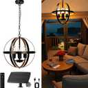 Solar Chandelier Outdoor, 4-Light 16" Farmhouse Globe Chandelier Waterproof Dimmable Hanging Pendant Lights for Gazebo, Pergola, Canopy, Porch, Patio Decor