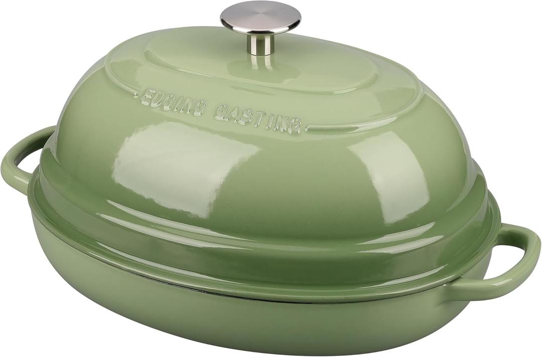 EDGING CASTING Enameled Oval Cast Iron Dutch Oven Pot with Lid, Bread Dutch Oven for Sourdough Bread Baking, Dutch Oven Bread, Bread Oven, 6QT, Pistachio Green