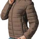 YZG Down Jacket for Women Ultra Lightweight Long Sleeve Puffer Coat with Detachable Hooded Brown M (Brown, M)