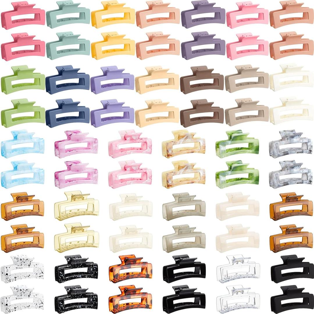 Cindeer 64 Pcs Medium Hair Claw Bulk Hair Clips Set Rectangle Claw Clips Matte Thin Clamps Accessories for Women Girls for Thick(3.35 Inch,Multicolor)