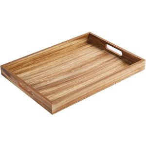 Krismax Wooden Serving Tray with Handles, Rustic Brown Rectangular Serving Platter 15.7x11.4 Inch for Coffee Table, Decorative Storage Tray