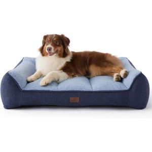 Bedsure Orthopedic Dog Beds Large Medium Sized Dog - Extra Thick Supportive Medium Dogs Bed with Waterproof Washable Cover, Comfort Pet Bed Sofa with Soft Plush Sherpa and Nonskid Bottom, Blue, 35" (Navy)