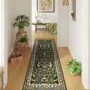 Runner Rug Washable Kitchen 2'x6' Floral Non-Slip for Entryway Indoor Soft Carpet Runner for Hallways, Kitchen, Laundry, Bedroom, Bathroom (Emerald Green)