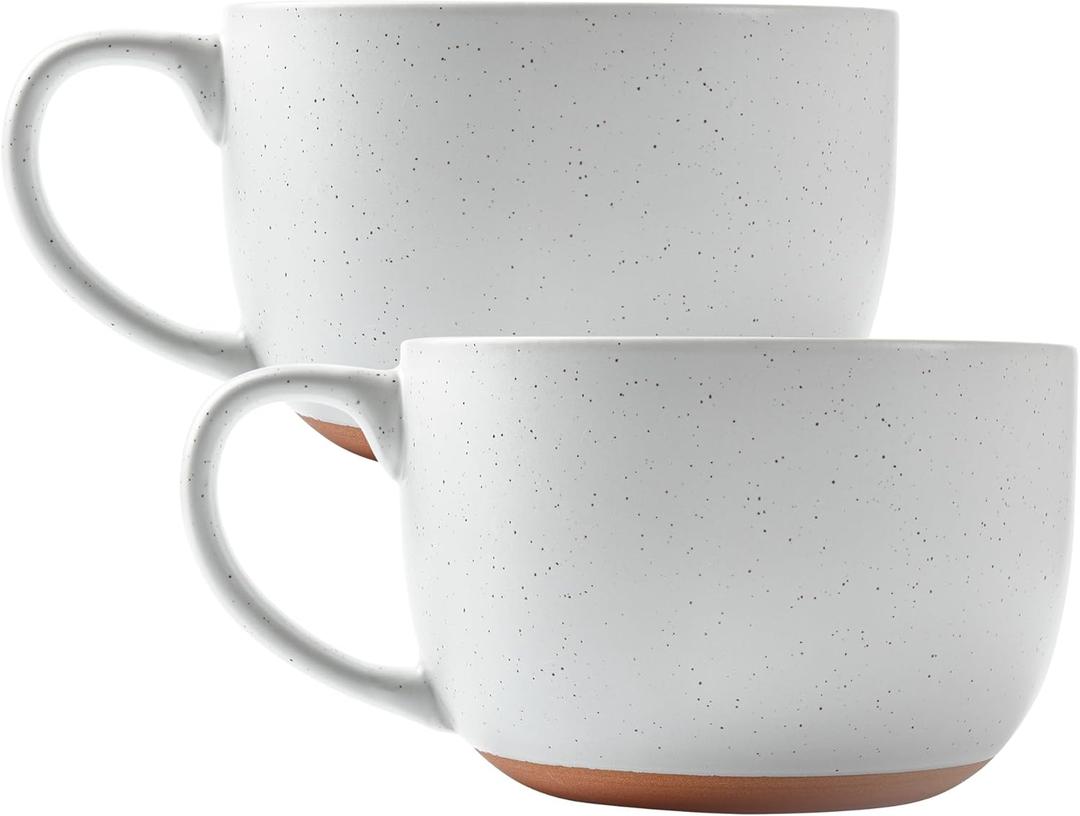 38oz ceramic large Soup mugs with Hanlde for Coffee, Cereal, Salad, Noodles, Tea, Soup Bowls Cups, Microwave Dishwasher Safe Set of 2 (White)