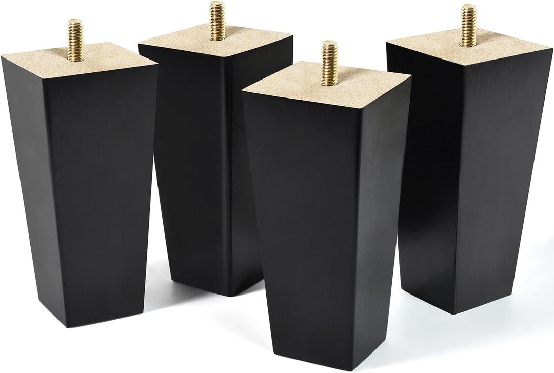 6 inch Furniture Legs Black Couch Legs Set of 4 Ottoman Replacement Sofa Legs for Sectional, Dresser, Recliner, Nightstand (6 inch (4pcs))