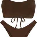 GORGLITTER Women's High Cut Cheeky Bikini Sets 2 Piece Lace Up Spaghetti Strap Swimsuits Beachwear 2025, L (Brown)