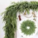 Thick Real Touch Christmas Norfolk Pine Garland Realistic, 6 Ft by 12 Inch Christmas Garland with 120 Branch Tips, Artificial Greenery Garlands for Xmas Holiday Table Fireplace Mantle Indoor Outdoor