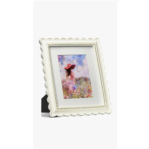 Wontree Wavy 8x10 Picture Frame White with Gold Beaded Trim, Resin Frame with Real Glass, Display 8x10 Photos Matted to 5x7, Vertical and Horizontal Desk Tabletop or Wall Hanging