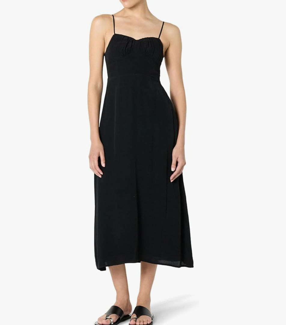 The Drop Women's Linea Spaghetti Strap Maxi Dress with Front Slit, Black, Small Size