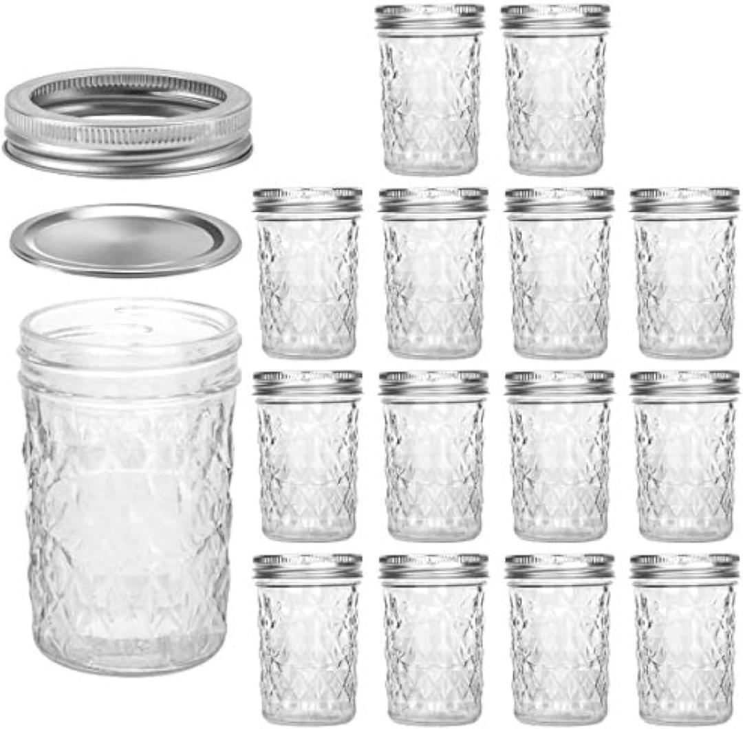 VERONES Mason Jars, 15 PACK 8 OZ Canning Jars Jelly Jars With Regular Lids | Mason Jars Canning Jars Set, Ideal for Jam, Honey, Wedding Favors, Shower Favors