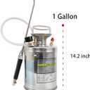 1 Gallon Stainless Steel Sprayer, 12 Wand & 3FT Reinforced Hose, Heavy Duty Hand Pump Sprayer with Pressure Gauge, Safety Valve and Adjustable Nozzle, for Lawn, Garden Watering (Silver-4L)