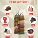 Purse Organizer for Closet, Upgraded Purse Hanger with 10 Big Hooks, 360 Degree Rotation for Better Organizer&Display, Collapsible Space Saving Hangers Rack for Handbag, Belt, Scarve, Tie (Silver)