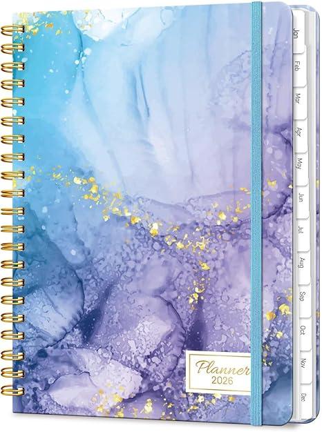 2026 Planner, A5 Weekly and Monthly Planners with Tabs, Spiral Bound Daily Calendar 2026 Planner, Agenda Organizers from Jan. to Dec., Hardcover Habit Tracker Journal 6.18" x 8.5"(Blue Marble)