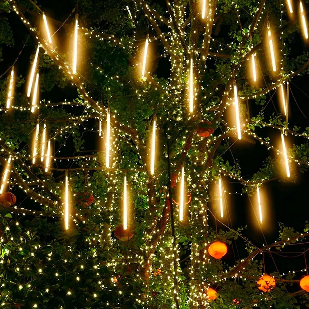 Meteor Shower Lights Outdoor, 16 Inches 10 Tubes 360 LED Snowfall Lights, Waterproof Meteor Christmas Light, Hanging Falling Rain Light for Tree Bushes Holiday Party Christmas Decor, Warm White