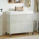 WOWLIVE Laundry Hamper with Wheels, 160L Handwoven Rolling Laundry Basket 3 Section with Lid, Clothes Hamper with 3 Removable Liner Bags, Large Laundry Sorter Laundry Room Organization, Creamy White, 150l