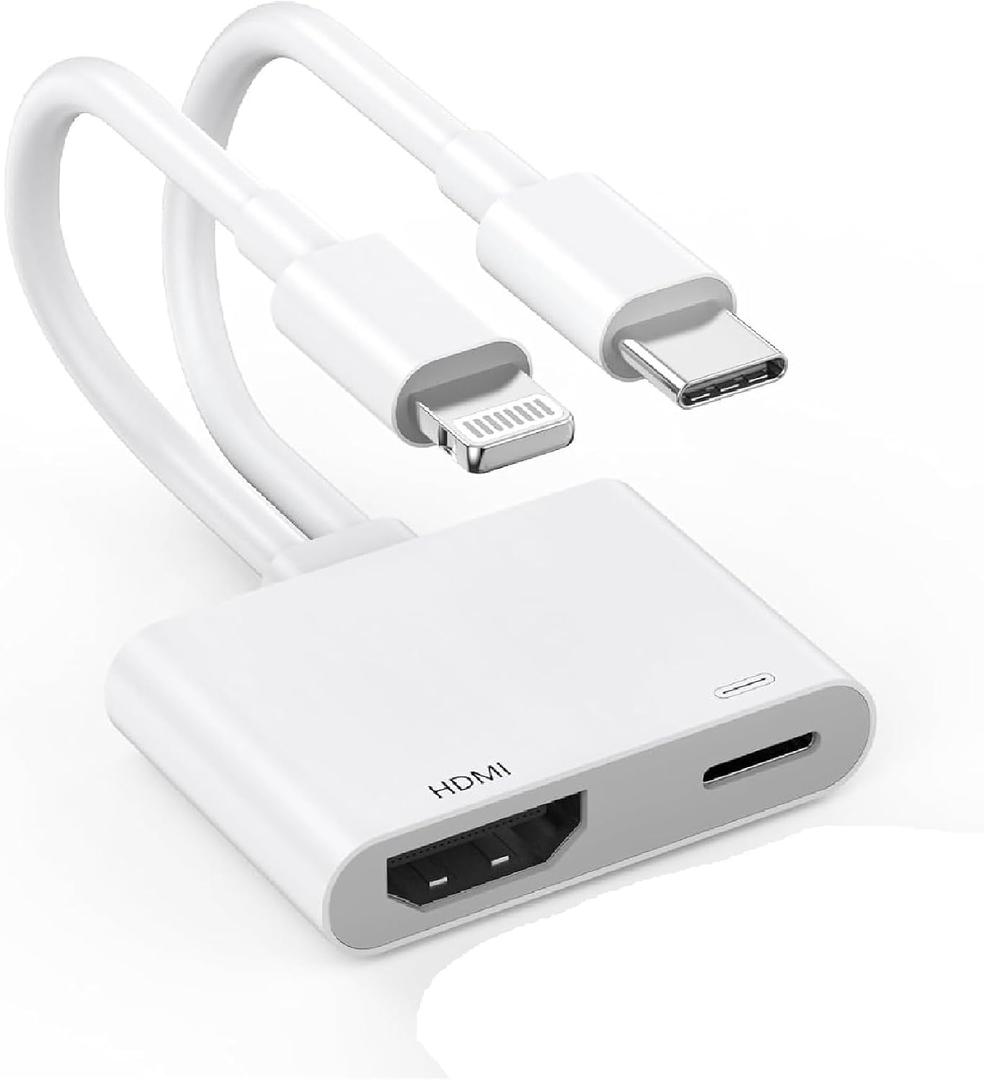 Apple MFi Certified] 2 in 1 Lightning and USB-C to HDMI Adapter for iPhone,4K60Hz DVI Lightning Type C Digital AV HDMI Adapter Cord for iPhone 17 16 15 14 13 12 11 XS XR X 8 HDTV/Projector/Monitor