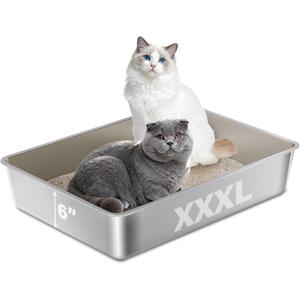 Stainless Steel Litter Box, 28" X 20" X 6" Steel Litter Box XXXL No Smell, Extra Large Metal Litterbox for Big Cat, Multiple Cats, Non Stick, Easy Cleaning