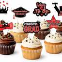 3 x 42pcs Graduation Cupcake Toppers Class of 2026 Paper Cupcake Picks Grad Cap Diploma Picks for Dessert Food Pizza Decorations (red white)