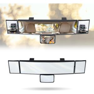 15" Rear View Mirror with Baby Mirror,Car Panoramic Rearview Mirrors Extender,Clip on Large Wide Angle Rear View Mirror for Truck Car and SUV (White) (15" Square Corner)