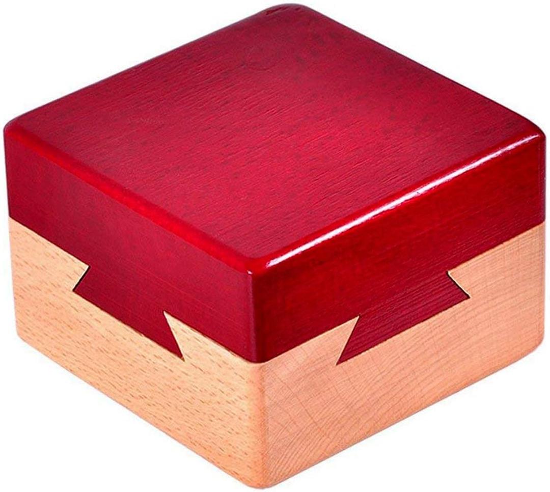 DC-BEAUTIFUL Impossible Dovetail Box Mini 3D Brain Teaser Wooden Magic Drawers Gift Jewelery Box Puzzle Toy for Adults (Small Red)