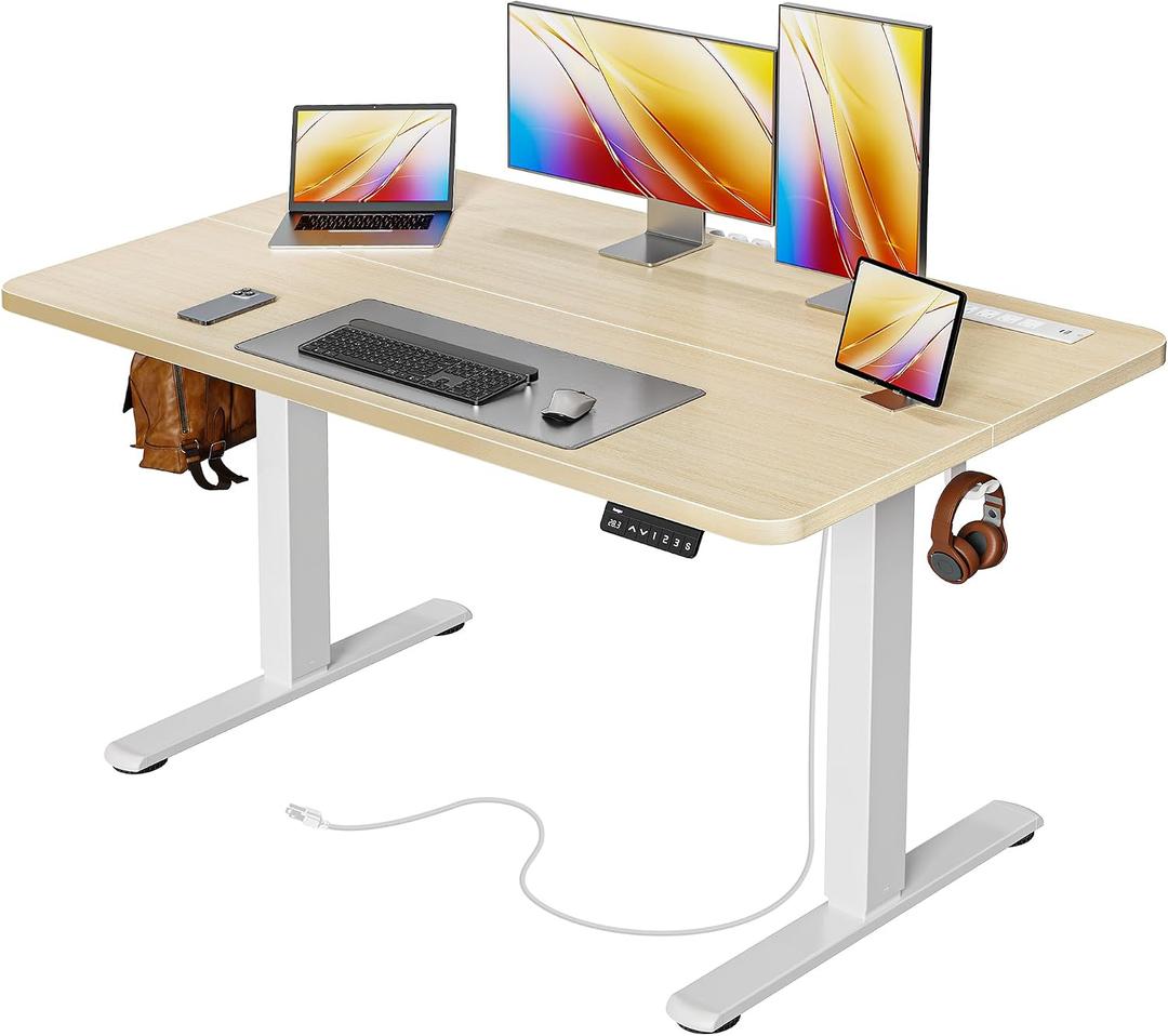 Huuger Electric Standing Desk with Power Outlets and USB-C Port, 47 X 24 Inch Height Adjustable Desk, Sit Stand Desk for Home Office, Computer & Gaming Desk with 4 Presets, Stable Steel Frame, Marple, 47.2 x 23.6 inch