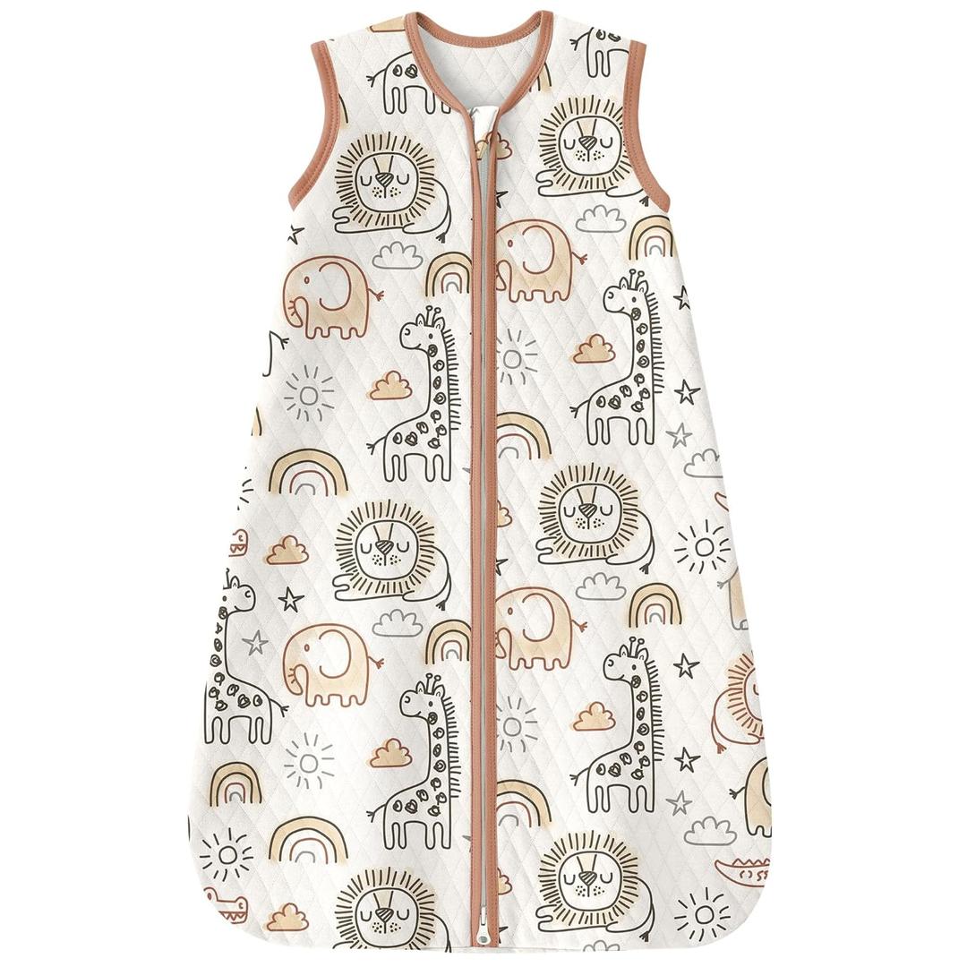 Yoofoss Baby Sleep Sack 6-12 Months 1.0 Tog Sleep Sack Organic Cotton Wearable Blanket for Infants 2-Way Zipper Quilted Sleeping Sacks(Medium) (Brown Giraffe)