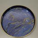 MAONAME 13" Round Decorative Tray, Marbling Plastic Tray with Handles, Coffee Table Trays for Ottoman, Kitchen, Bathroom, Blue