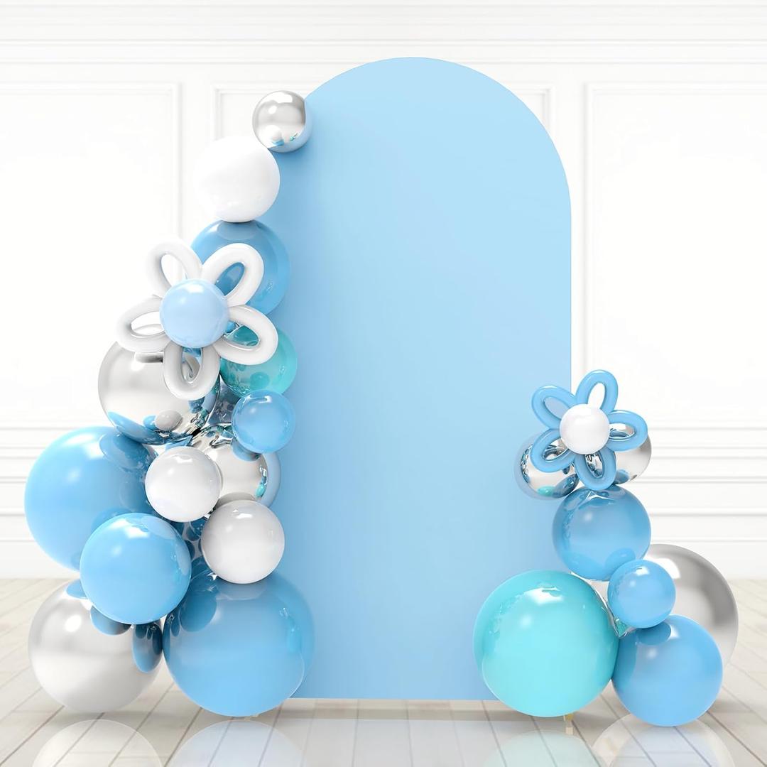 Babenest 7.2Ft Baby Blue Wedding Arch Cover, Spandex Fitted Backdrop for Photography, Round Top Chiara Stand for Party Ceremony Birthday Baby Shower Anniversary Decoration