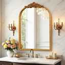 Vintage Arched Gold Mirror 19x27, Baroque Traditional Ornate Gold Antique Wall Mirror for Bathroom, Entryway, Fireplace, Hallway, Large Arched Wall Mirror for Home Decor