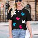 Easter Bunny Shirts for Women Happy Easter Shirts Funny Bunny Graphic Tees Easter Vacation Clothes Tops Black (Black, M)