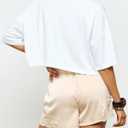 MakeMeChic Women's Satin Lace Shorts Y2k Mini Boxers Slip Shorts Lounge Bottoms Streetwear (Beige, XS)