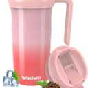 winiwo 20 oz Tumbler with Handle 2.0, Easy to Hold, Travel Coffee Mug with Screw Lid, Spill-proof, Insulated Cups, Built-in Up Down Flip, Fit Most Car Cup Holders, Commute, School, Home, Office (NEW Sunset Blush)