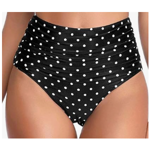 Tempt Me Women's Vintage Swimsuits Black Little Dot Retro Halter Ruched High Waist Bikini with Bottom M