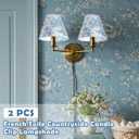 VIHOSE 2 Pcs Small Lamp Shade Sconce Lamp Shade 3 Top x 6'' Bottom x 5'' Slant French Countryside Toile Clip on Lampshade for Wall Sconces Chandelier Pendant Lighting(Crane and Human,Blue and White)