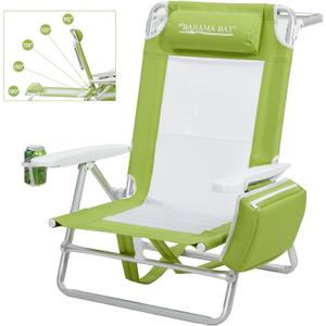 Old Bahama Bay Backpack Beach Chair, Aluminum Lightweight Reclining 5-Position Lounge Chair for Adults Heavy Duty Support 400 LBS Portable Folding with Cooler Bag Camping Chair for Sand Outdoor