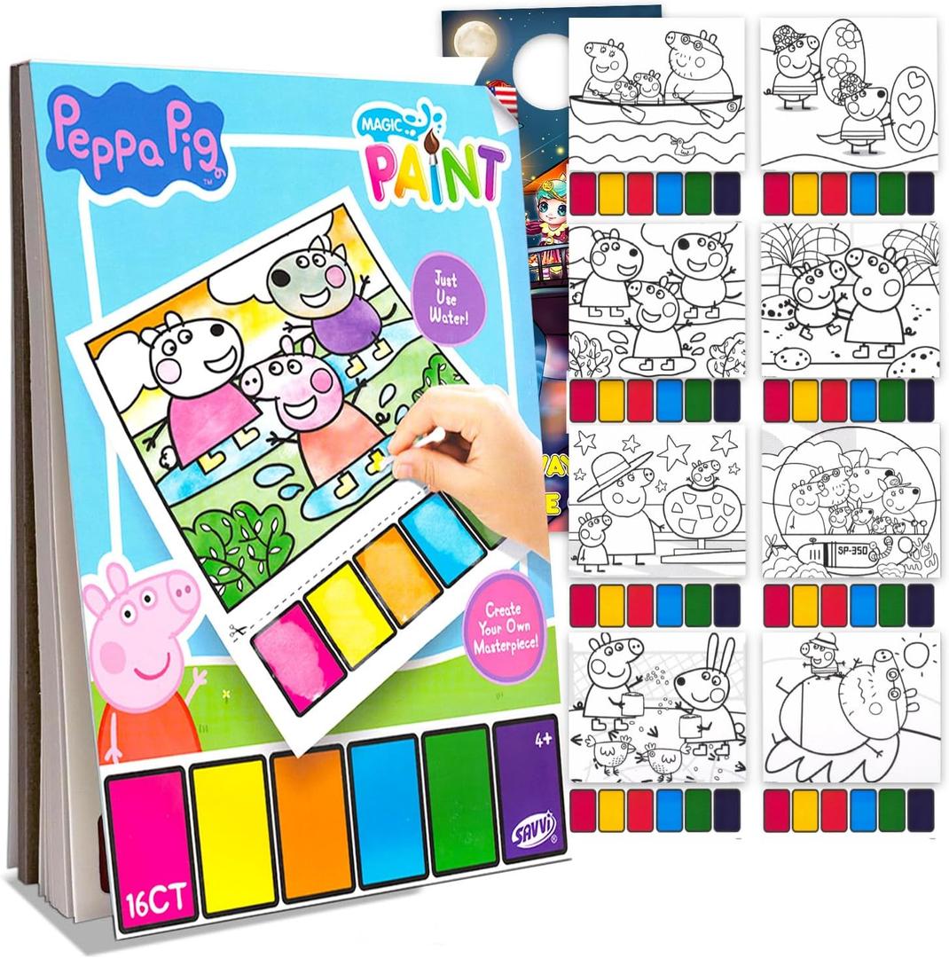 Peppa Pig Paint with Water Set for Kids, Toddlers Age 3+ - Bundle with 16 Page Peppa Cartoon Mess-Free Water Coloring Book for Ages 3 4 5 6 7 8 and More | Peppa Pig No-Mess Paint Posters