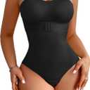 Shapewear Bodysuit Tummy Control Strapless Bra Shapewear for Women Strapless Faja Body Shaper Thong Light Shapewear (Small, Black-Bulit in Bra)