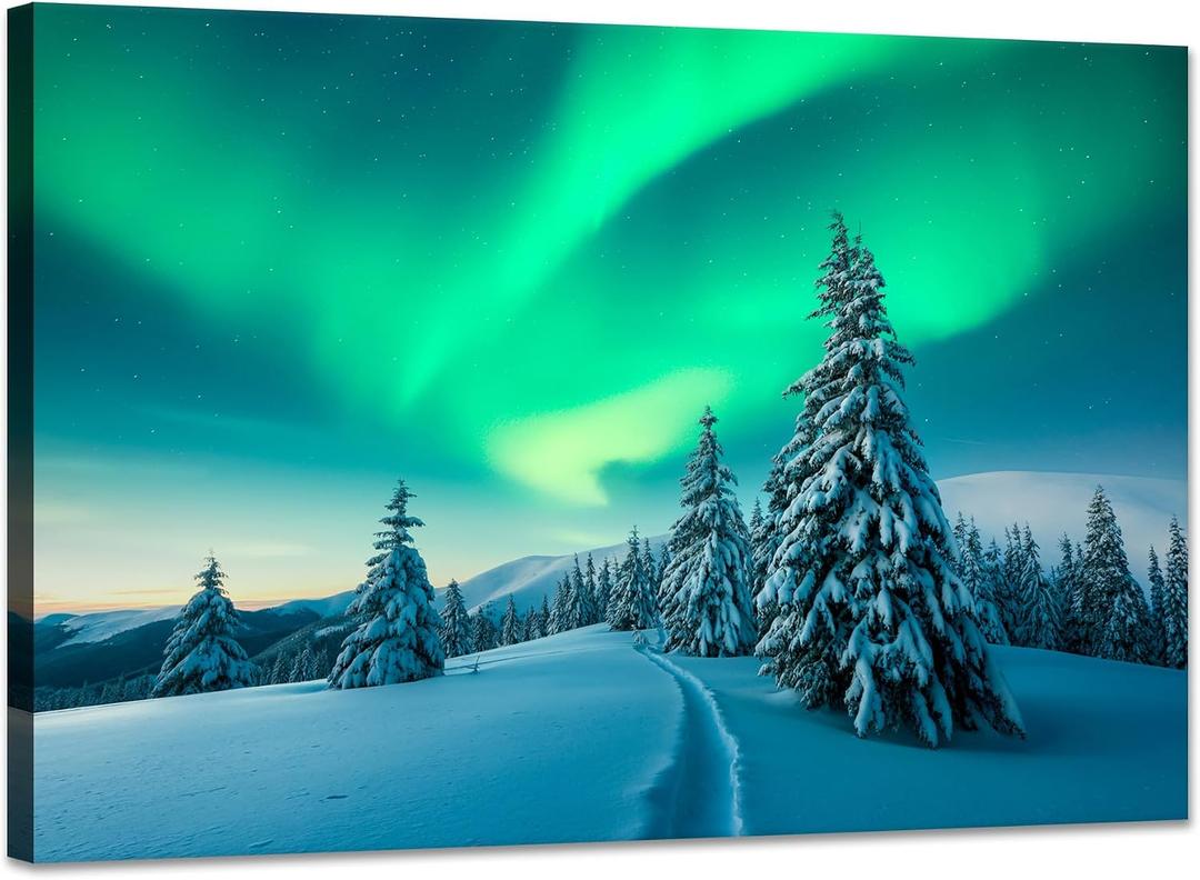 SKASNFAI Aurora Landscape Canvas Wall Art Natural Framed for Office, 16"L x 24"W
