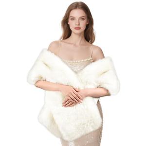 FeelfunFeather Women's Faux Fur Shawl, Long Winter Warm Scarf Shawl for Bridal Wedding Party Festive Celebrations Christmas(1.8m),White