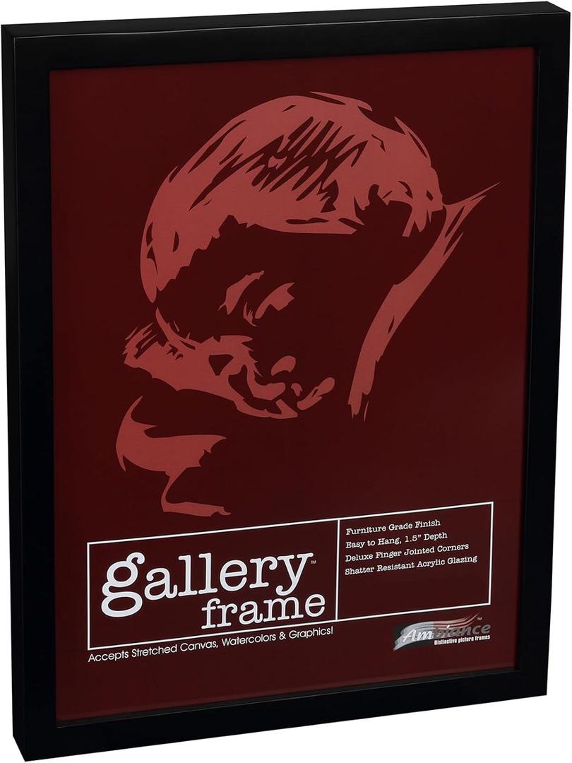 Ambiance Gallery Wood 1.5" Deep Picture Frames - Single 16"x20" Black Wood Frame, Shatter-Resistant Acrylic Glazing & MDF Backing, Horizontal or Vertical Wall Display