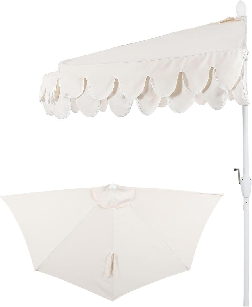 JONATHAN Y Terrace 9 ft. Scalloped Half Patio Umbrella, Cream | Crank Lift, Push Button Tilt, Aluminum Pole, UV Resistant Polyester Canvas, Coastal Style, Space Saving