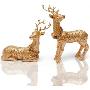 2pcs Pine Nut Reindeer Christmas Decorations, Deer Figurines Home Decor, Elk Figurine, Holiday Home Dcor Accents for Xmas Office Living Room & Bedroom Decorations (Pine Nut Medium, Gold)