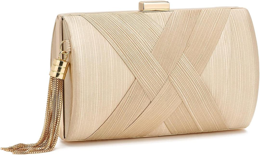 Women Clutch Bag Evening bag Fringed Evening Handbag,Lady Party Wedding Clutch Purse Chain Shoulder Cross Body Bag (Champagne)