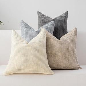 Pack of 4 Throw Pillow Covers 16x16 inch Beige Dark Gray Boho Cushion Covers Decorative Farmhouse Pillow Covers for Couch Bed Sofa Living Room Home Decor Soft Square Pillowcase